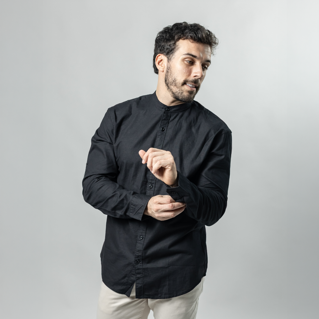 Camisa Baco Cuello MAO Mangas Largas de Algodón