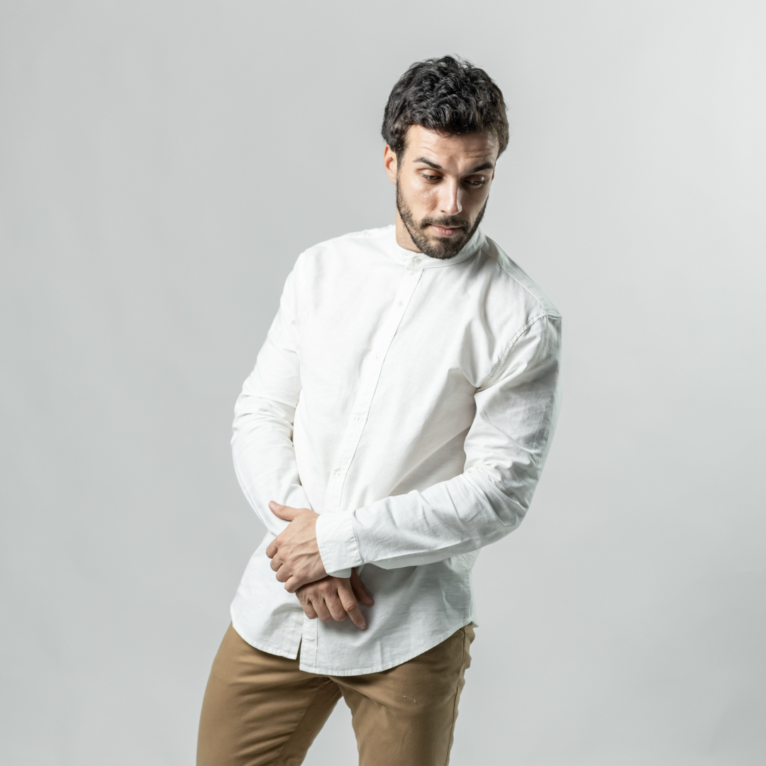 Camisa Baco Cuello MAO Mangas Largas de Algodón