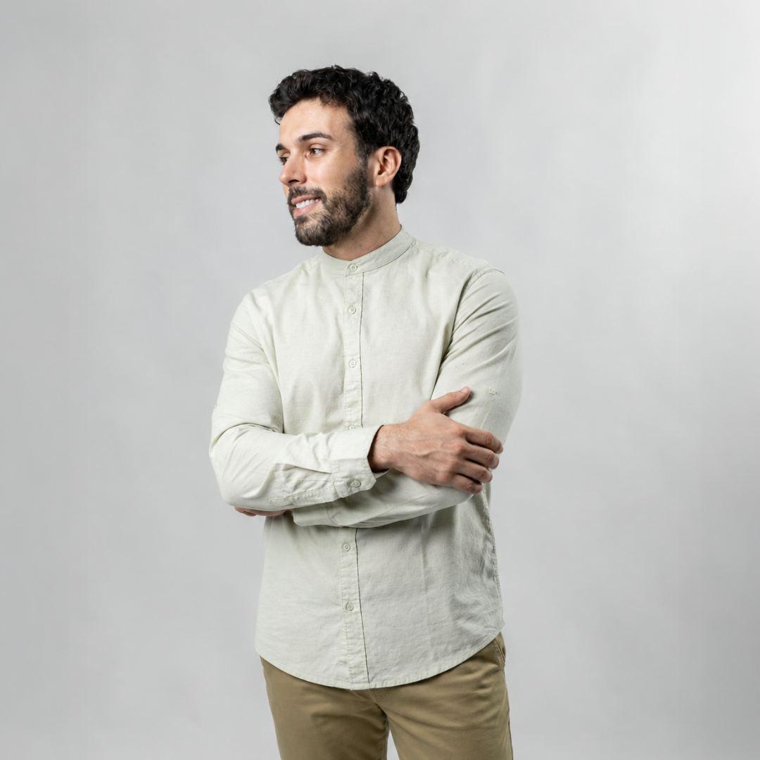 Camisa Baco Cuello MAO Mangas Largas de Algodón